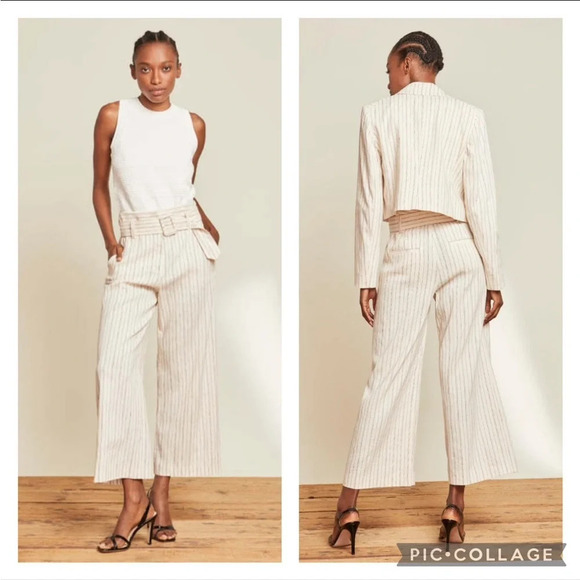 SET Veronica Beard SUIT Armada Blazer Jacket Dexter Trouser Pants Ecru Stripe 2 - Picture 3 of 12